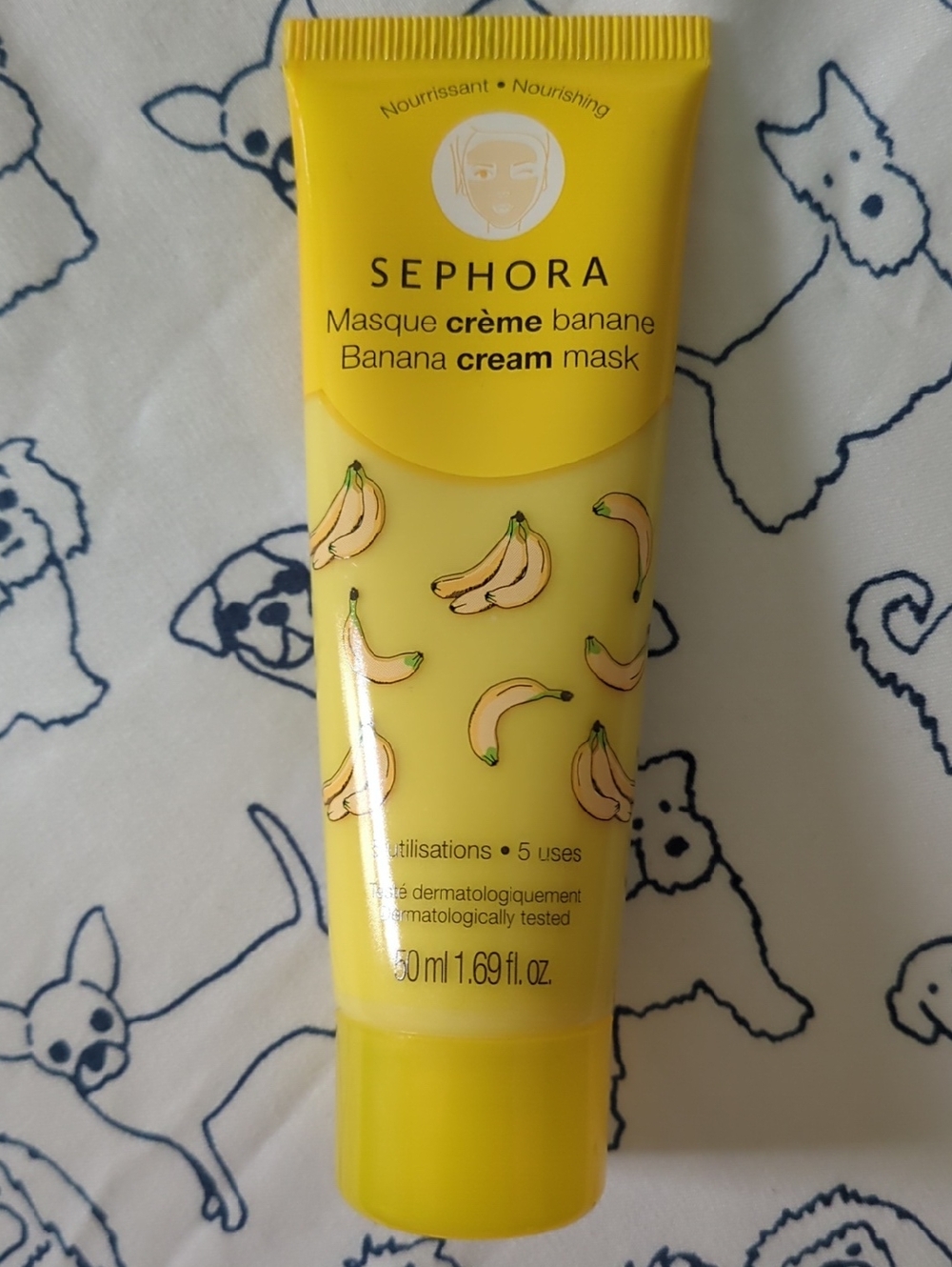 Sephora Banana Cream Mask - Bright Yellow Tube with Banana Print